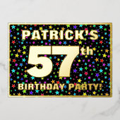 57th Birthday Party —おもしろい、スターカラフルズ・パターン 箔招待状 (正面)