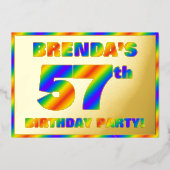 57th Birthday Party —おもしろい、レインボースペクトル「57」 箔招待状 (正面)