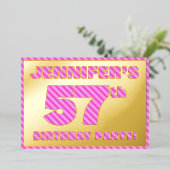 57th Birthday Party — はっきりした、おもしろい、ピンクストライプ色57 箔招待状 (立ち正面)