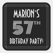 57th Birthday Party:アールデコスタイルと名前をカスタムする スクエアシール (正面)