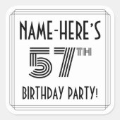 57th Birthday Party:アールデコスタイル+名前をカスタムする スクエアシール (正面)