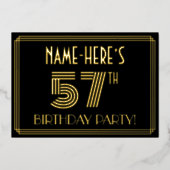57th Birthday Party —アールデコスタイル「57」 +名前 箔招待状 (正面)