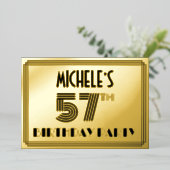 57th Birthday Party —アールデコスタイル「57」 & Name 箔招待状 (立ち正面)