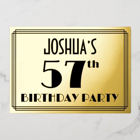 57th Birthday Party —アールデコ検索「57」 +名前 箔招待状 (正面)