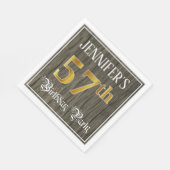 57th Birthday Party — フェイク金ゴールド&ウッドフェイク・ルックス スタンダードランチョンナプキン (角)
