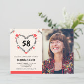 58エレガント歳の誕生日の赤フローラハート 招待状 (スタンド正面)