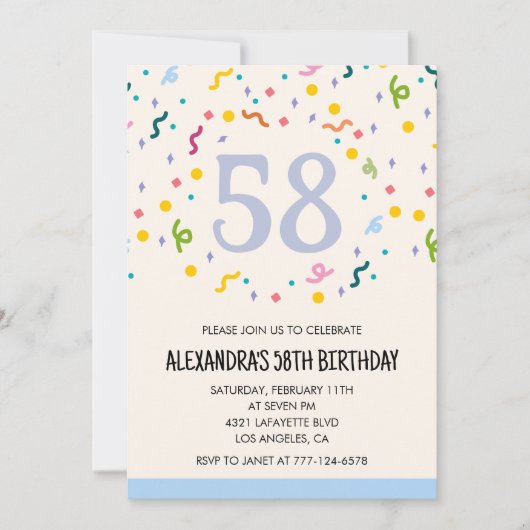 58シンプル歳の誕生日招待状紙吹雪モダン 招待状 (正面)