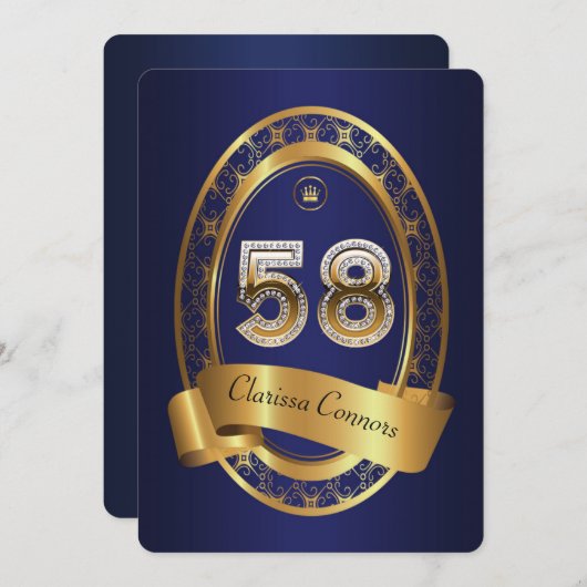 58日,誕生日パーティーの女性の男性,色エレガント色 招待状 (正面/裏面)