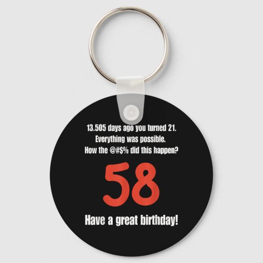 58歳の誕生日お祝いにぴったりな面白い誕生日名言 キーホルダー (正面)