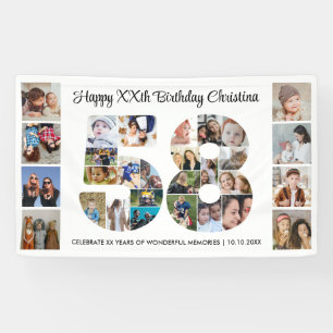 58歳の誕生日パーティーの数字58フォトコラージュ 横断幕