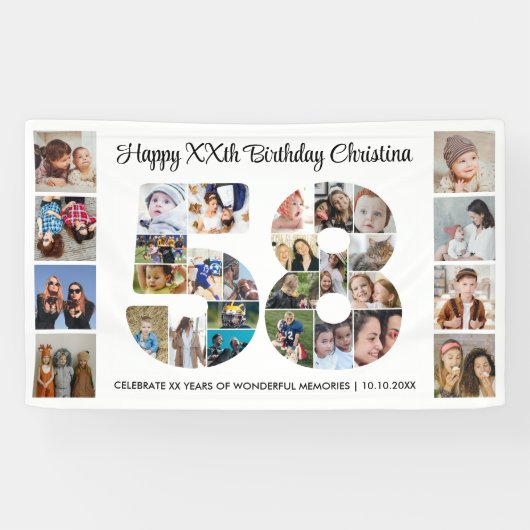 58歳の誕生日パーティーの数字58フォトコラージュ 横断幕 (横)