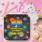 58歳の誕生日:カラフルで楽しいお祝いの花火 ペーパープレート (パーティー)