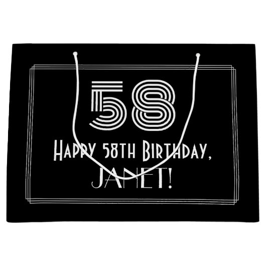 58番目の誕生日:インスパイアアールデコの「58」の外観と名前 ラージペーパーバッグ (正面)