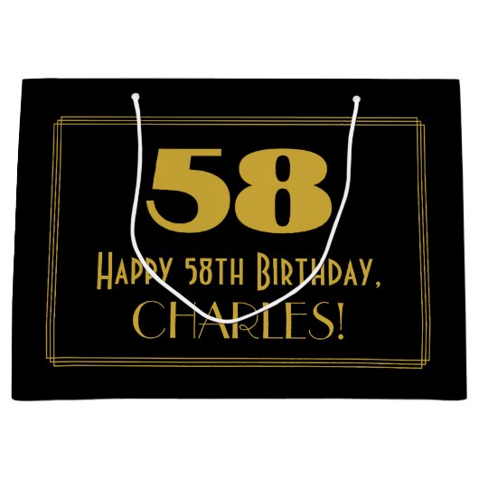 58番目の誕生日:インスパイアアールデコの「58」の外観と名前 ラージペーパーバッグ (正面)