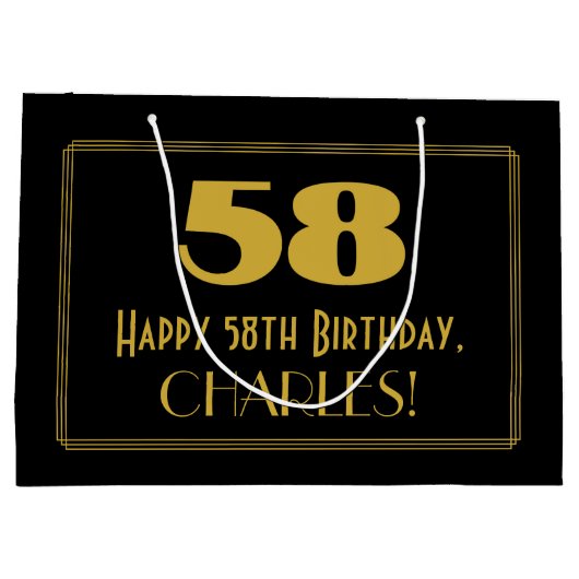 58番目の誕生日:インスパイアアールデコの「58」の外観と名前 ラージペーパーバッグ (裏面)