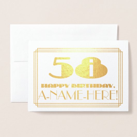 58番目の誕生日、名前+アールデコインスパイア「58」を見る 箔カード (封筒付き正面)