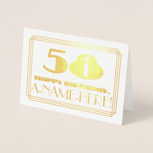 58番目の誕生日、名前+アールデコインスパイア「58」を見る 箔カード (正面)