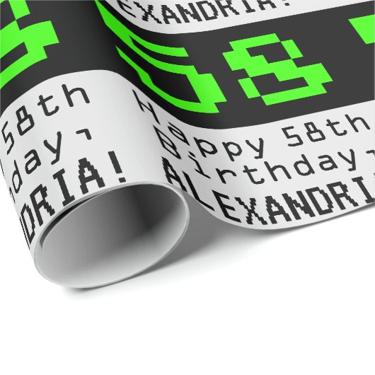 58番目の誕生日- Nerdy / オタク系のスタイル"58"と名前 ラッピングペーパー (ロールコーナー)