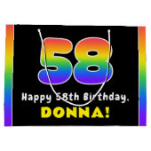 58誕生日カラフル：レインボー# 58,名前をカスタムする ラージペーパーバッグ (裏面)