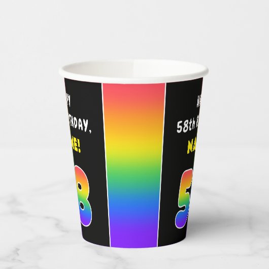 58誕生日カラフル:レインボー# 58,名前をカスタムする 紙コップ (左)