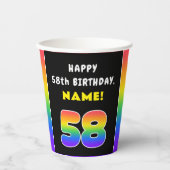 58誕生日カラフル：レインボー# 58,名前をカスタムする 紙コップ (正面)