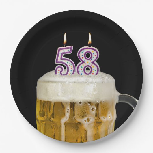 58誕生日ビールオンブラック紙プレート ペーパープレート (正面)