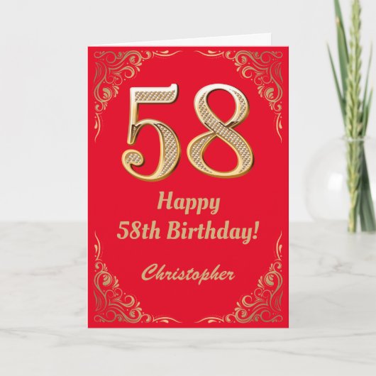 58誕生日赤と金ゴールドグリッター枠 カード (正面)