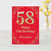 58誕生日赤と金ゴールドグリッター枠 カード (黄色い花)