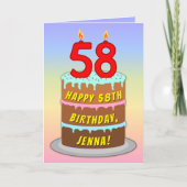 58誕生日—おもしろいケーキ&キャンドル、名前をカスタムする付き カード (正面)