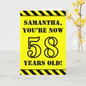 58誕生日:おもしろいステンシルスタイル文字、名前をカスタムする カード (黄色い花)