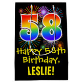 58誕生日:おもしろい花火パターン+虹58 ミディアムペーパーバッグ (裏面)