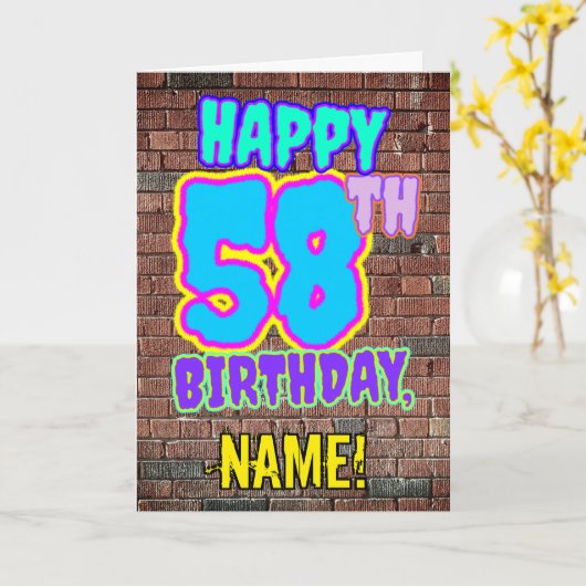 58誕生日-おもしろい、アーバングラフィティインスパイアルック カード (黄色い花)