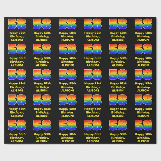 58誕生日:おもしろい、カラフルレインボーインスパイア# 58 ラッピングペーパー (フラット)