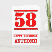 58誕生日:おもしろい、赤ゴムスタンプルックインスパイアス カード (正面)