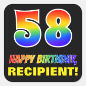 58誕生日:はっきりした,おもしろい,シンプル虹, 58 スクエアシール (正面)