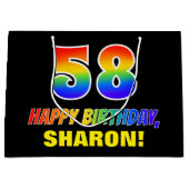 58誕生日:はっきりした,おもしろい,シンプル虹， 58 ラージペーパーバッグ (正面)