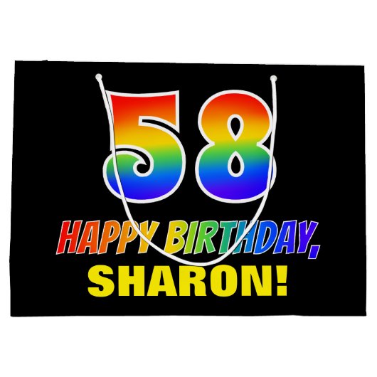 58誕生日:はっきりした,おもしろい,シンプル虹， 58 ラージペーパーバッグ (裏面)