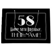 58誕生日:アールデコインスパイアスタイル「58」、名前 ラージペーパーバッグ (正面)