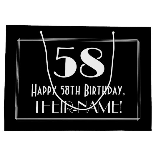 58誕生日:アールデコインスパイアスタイル「58」、名前 ラージペーパーバッグ (裏面)
