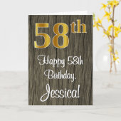 58誕生日:エレガントフェイク金ゴールドルック#,フェイク Wood カード (黄色い花)