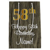 58誕生日:エレガントフェイク金ゴールドルック#,フェイク Wood ミディアムペーパーバッグ (裏面)