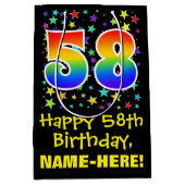 58誕生日:カラフルスターズパターン&レインボー58 ミディアムペーパーバッグ (正面)