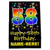 58誕生日:カラフルスターズパターン&レインボー58 ミディアムペーパーバッグ (裏面)