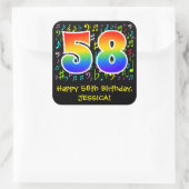 58誕生日:カラフル音楽シンボル、レインボー58 スクエアシール (バッグ)