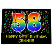 58誕生日-カラフル音楽シンボル、レインボー58 ラージペーパーバッグ (正面)