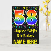 58誕生日:カラフル音楽シンボル+虹58 カード (黄色い花)