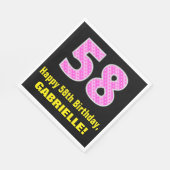 58誕生日:ピンクストライプのハートと58" +名前 スタンダードランチョンナプキン (角)