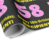 58誕生日:ピンクストライプのハートと58" +名前 ラッピングペーパー (ロールコーナー)