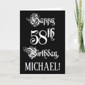 58誕生日:、ファンシースクリプエレガントト+名前をカスタムする カード (正面)