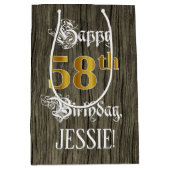 58誕生日:フェイク金ゴールドルック&ウッドフェイクパターン ミディアムペーパーバッグ (正面)